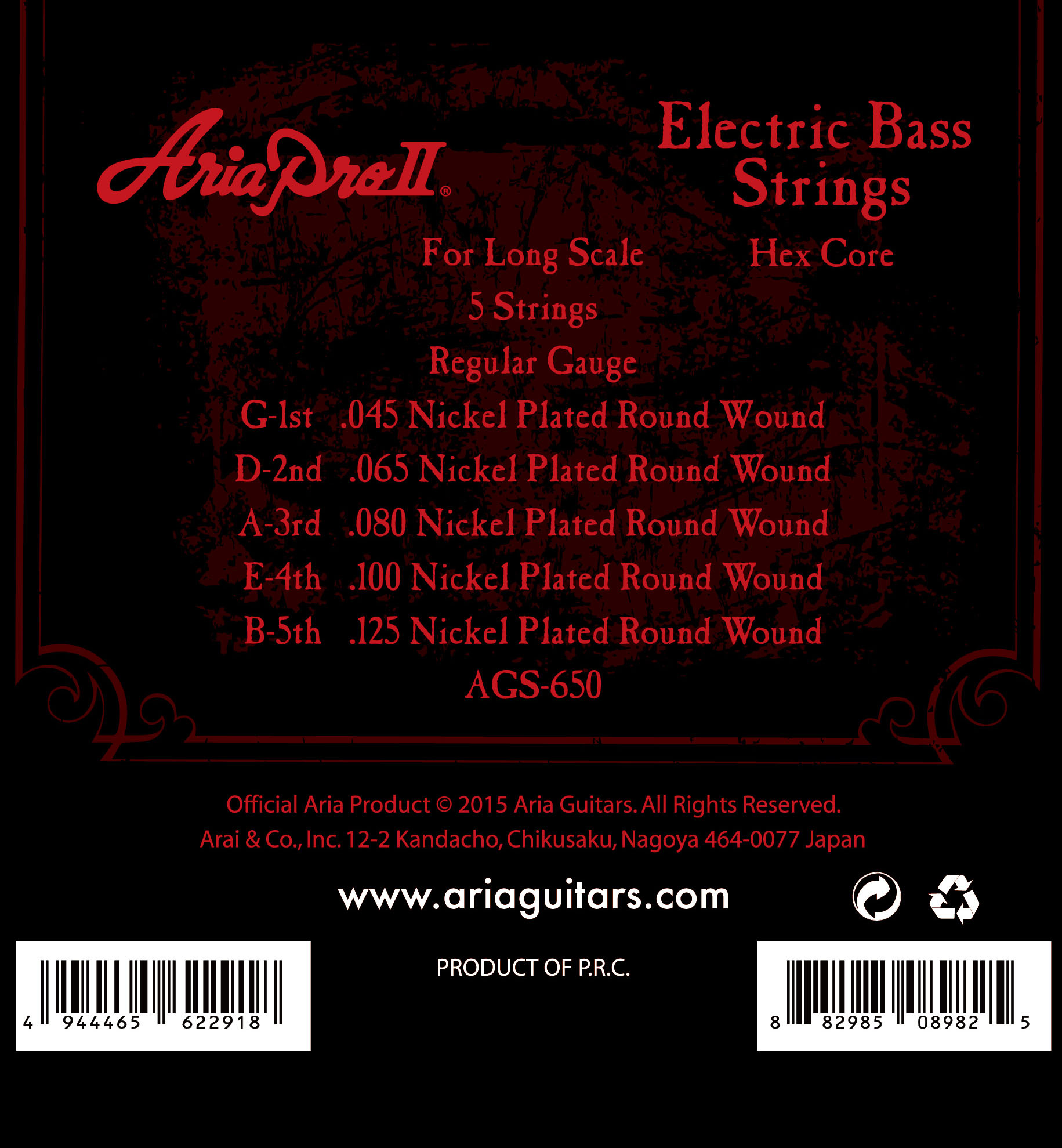 Aria Bass Saiten AGS-650, long scale 5 string bass 