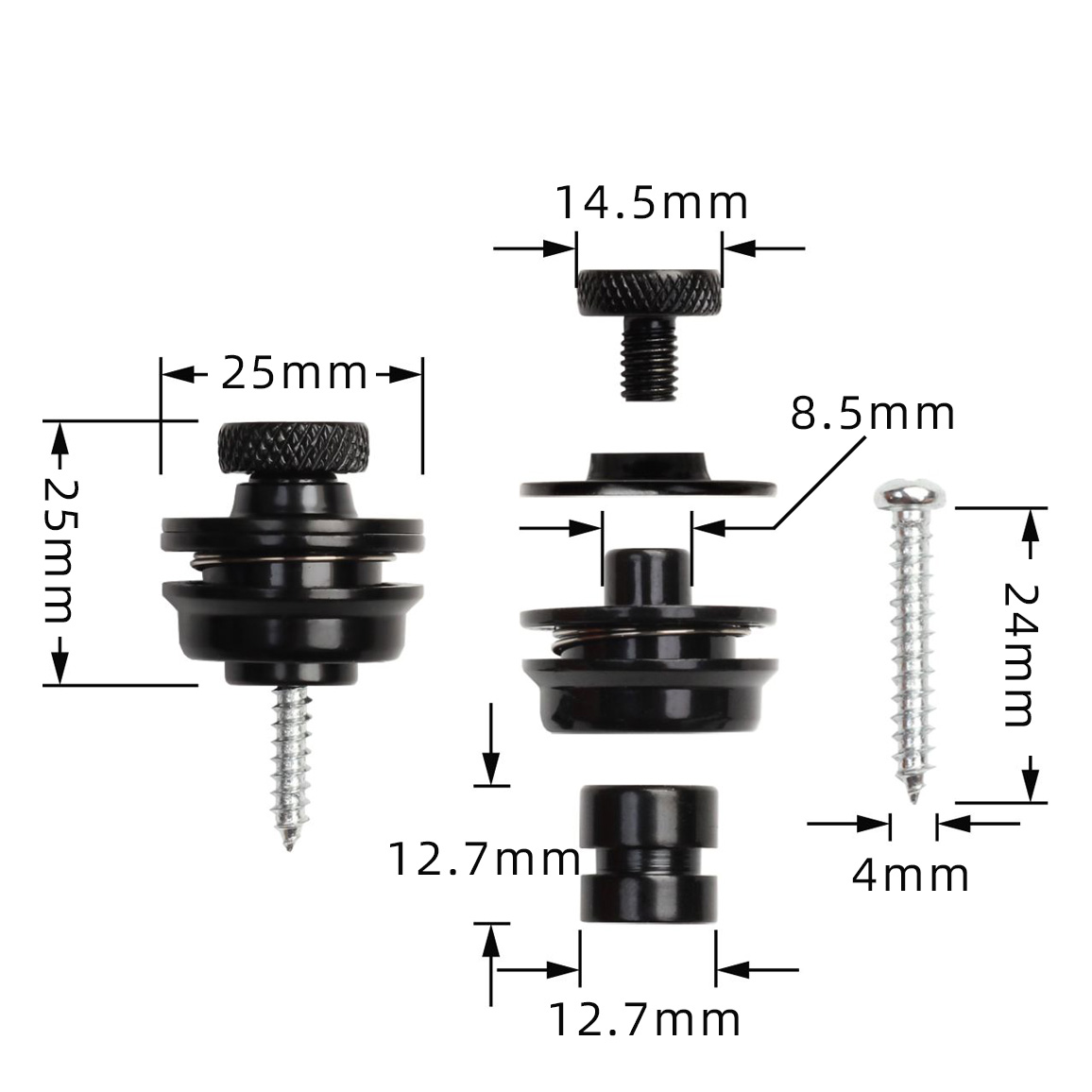 Guitar lock pins, schwarz