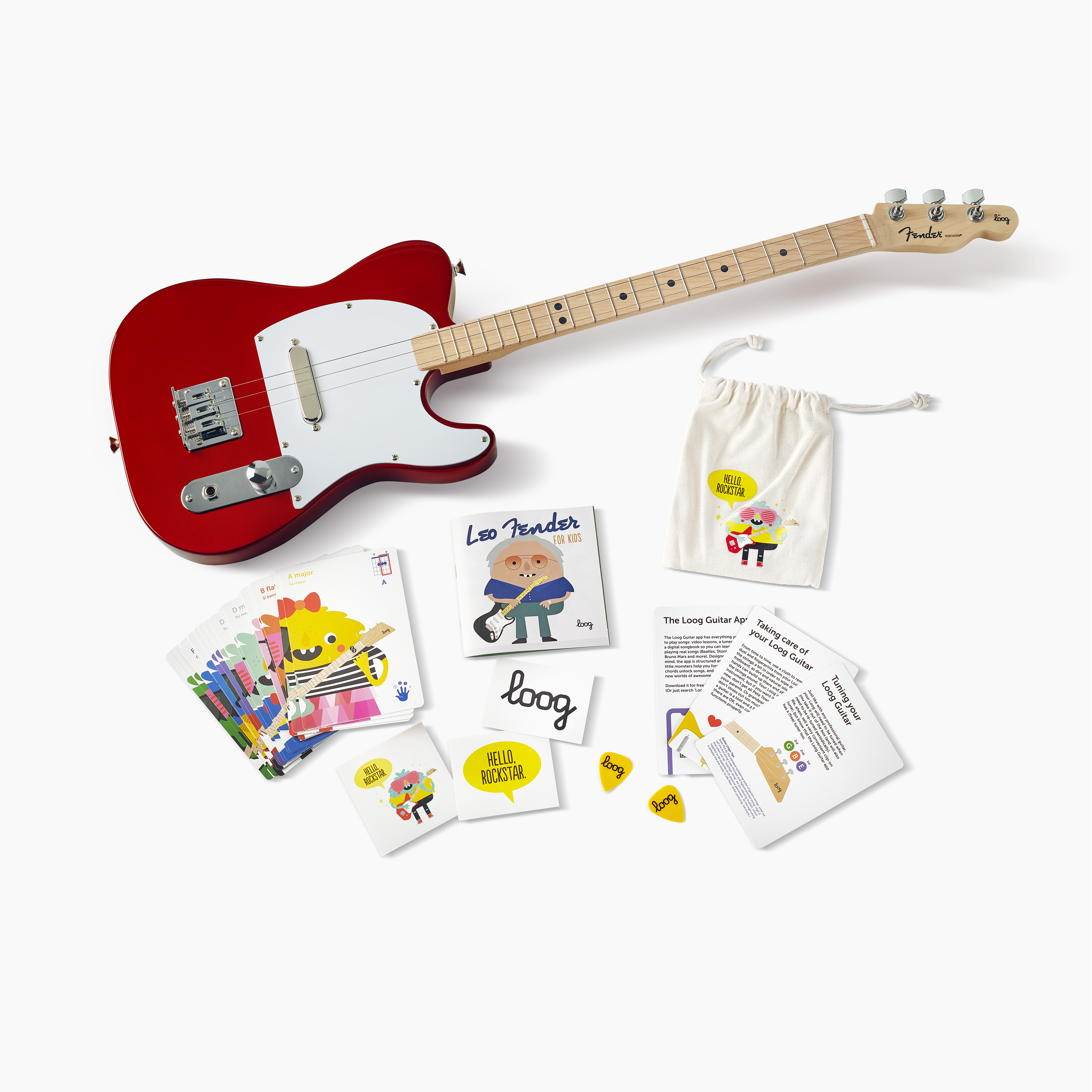 Fender X Loog Telecaster Electric Guitar, candy apple red